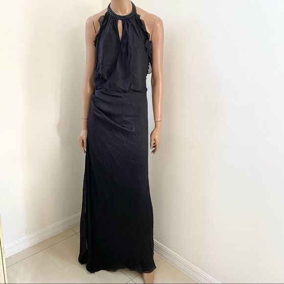 Carmen Marc Valvo Collection Black  Silk Maxi Gown 4 - Picture 4 of 11